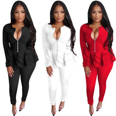 China (0.8) 3873 2021 QUICK DRY Fall 3 Colors Crop Top With 2 Piece Wide Leg Pants Two Piece Set For Women for sale