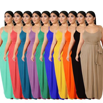 China 20708 Anti-Static Size Sheer Color (RTS 0.6) Sling Wider Loose Long With Belt Plus Size Womens Dress For Women for sale