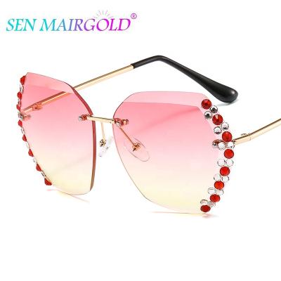 China Anti UV400 Rimless Luxury Rhinestone Glasses Retro Diamond Women Men Sunglasses Fashionable For Adult UV400 for sale