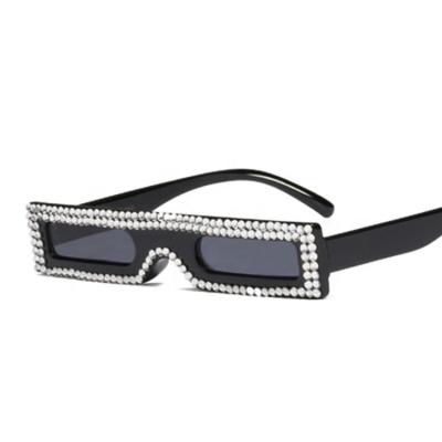 China Hot Selling Anti UV400 Square Color Rhinestone PC Glasses UV400 Small Diamond Women Men Sunglasses Black for sale