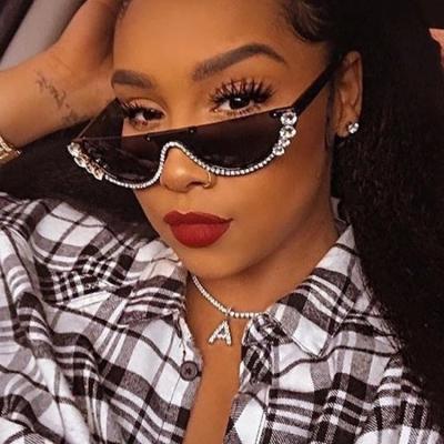 China Cat Eye Sunglasses Rhinestone Crystal Half Frame UV400 Shading Women's Anti Rimless Fashionable Small Lenses for sale