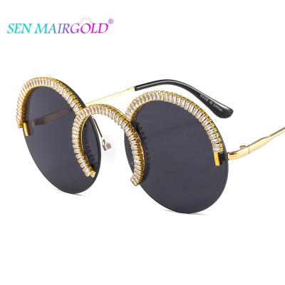 China Luxury Women Rhinestone Anti Round UV400 Shade Sunglasses New Diamond Candy Color Ladies Eyewear UV400 for sale