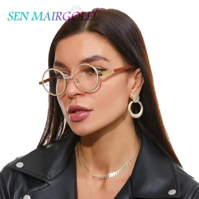 China Retro Diamond Round Eyeglasses Rhinestone Shade Anti UV400 Glasses UV400 Lenses 2021 Women Luxury Clear Sunglasses for sale