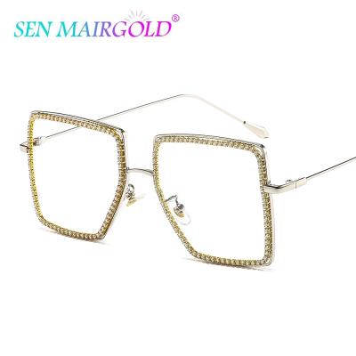 China Anti UV400 Blu-Ray Retro Oversized Square Women Sunglasses Flat Crystal Eyeglasses Clear Lens Mirror Floor Lens for sale