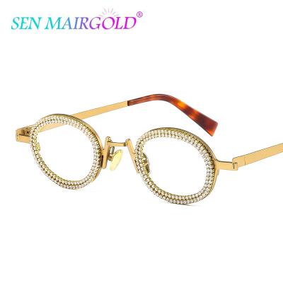 China Anti Retro Small Frame UV400 Optical Frame Women's Round Bronze Rhinestone Women's Prescription Men's Read Glasses Gafas for sale