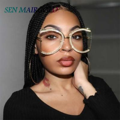 China Luxury Fashion Eyewear Anti UV400 2021 CZ Dimaond Designer Women Sunglasses Clear Shade Oversized Lens Glasses for sale