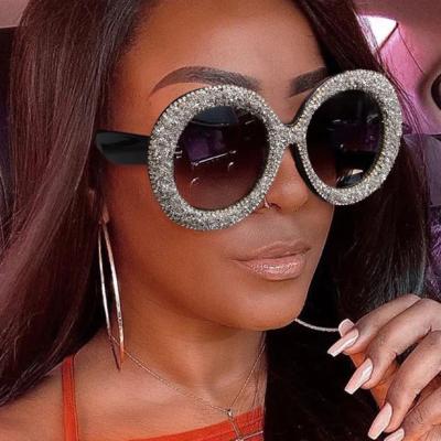 China Women Men Rhinestone Bling Round UV400 Anti UV Glasses Sunglasses Luxury Oversized PC Frame For Ladies for sale