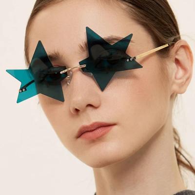 China Fashion Candy Color Star UV400 Anti UV400 Rimless Party Shade Luxury Eyewear Women Five-pointed Sunglasses New for sale