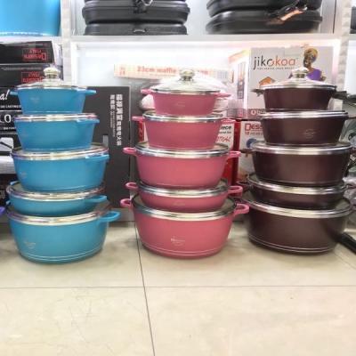 China OEM/ODM 12pcs 20cm 24cm Workable Pink 28cm Pots and Pans Nonstick Pot Pan Aluminum Non Stick Granite Soup and Stock Pots Cookware Sets for sale