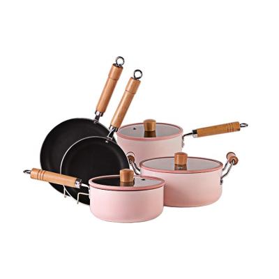 China OEM/ODM 8pcs 20cm 24cm Workable Pink 28cm Pots and Pans Nonstick Pot Pan Aluminum Non Stick Granite Soup and Stock Pots Cookware Sets for sale