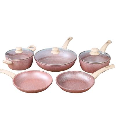 China OEM/ODM 8pcs 20cm 24cm Workable Pink 28cm Pots and Pans Nonstick Pot Pan Aluminum Non Stick Granite Soup and Stock Pots Cookware Sets for sale