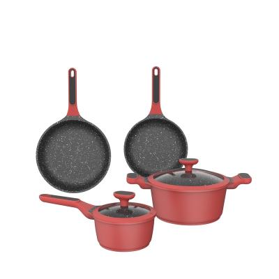 China OEM/ODM 6pcs 20cm 24cm Workable Pink 28cm Pots and Pans Nonstick Pot Pan Aluminum Non Stick Granite Soup and Stock Pots Cookware Sets for sale