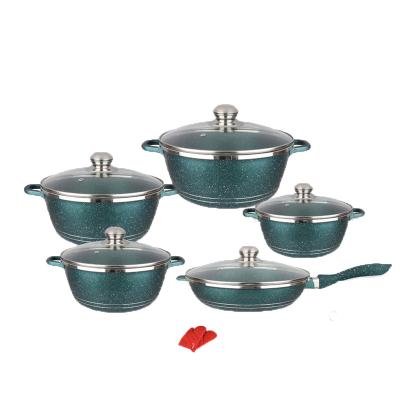 China OEM/ODM Sustainable 12pcs Green Kitchen Gadgets Cooking Non Stick Set Pot Pan Aluminum Granite Cookware Soup and Stock Pots Cookware Set for sale