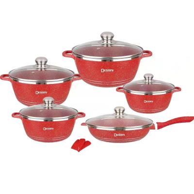 China OEM/ODM 12pcs viable red custom pans set life green smile die cast cookingware set cooking pots olina granite cookware sets for sale