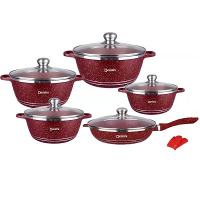 China OEM/ODM 12pcs 20cm 24cm Workable Pink 28cm Pots and Pans Nonstick Pot Pan Aluminum Non Stick Granite Soup and Stock Pots Cookware Sets for sale