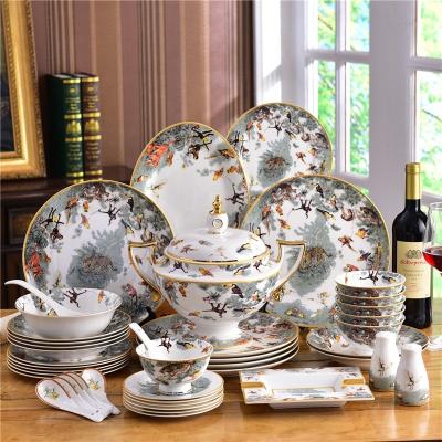 China Viable Kitchen Accessories Cookware 58pcs Equator Jungle Series Ceramic Dinnerware Set Bone China Bowls and Dishes Porcelain Dinner Set for sale