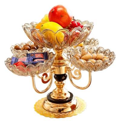 China European and American desktop viable style 2 layers metal crystal glass dried fruit tray for home decor for sale