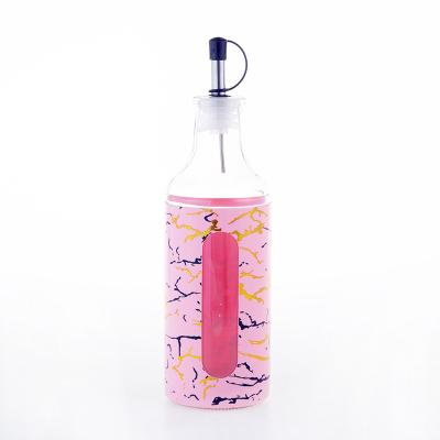 China Home Food Affordable Durable Pink Marble Road Plastic Glass Oil Bottle for sale