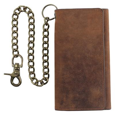 China Heavy Duty Men's Trucker Biker Triple Anti Theft Chain Wallet Genuine Leather Wallet for sale