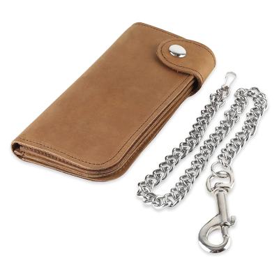 China Custom Real Leather Luxury Anti-theft Bifold Chain Wallet Custom Men's Biker Wallet With Chain for sale