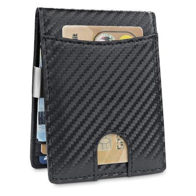 China RFID Front Pocket Slim Mens Wallet Silver Clip PU Leather Leather Male Wallets Custom Carbon Fiber Wallet for sale