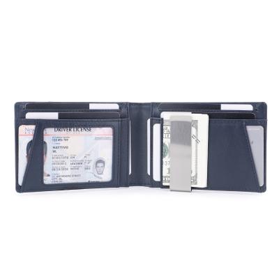 China Slim Premium Men's Money Clip Wallet PU Leather RFID Shorts Wallet Money Clip Custom Bifold Wallet for sale