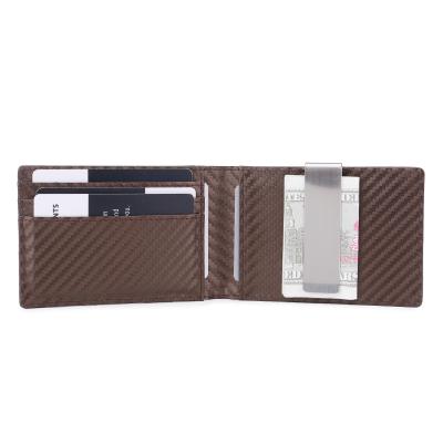 China Custom Slim High Quality Men's Slim Money Clip Wallet Short PU RFID Leather Bifold Wallet Money Clip Wallet for sale