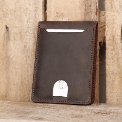 China RFID RFID Blocking Minimalist Men's Wallet Brown Crazy Horse Genuine Leather Thin Leather Wallet for sale