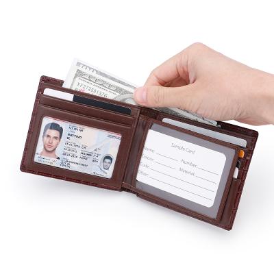 China RFID Contract RFID Blocking Minimalist Style Bifold Thin Crocodile Business Wallet Leather Men's Flipside Wallet for sale