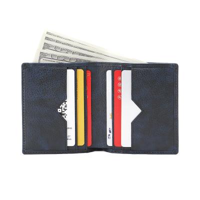 China Vintage Slim Minimalist RFID Blocking Vertical PU Leather Mens Bifold Wallet for sale