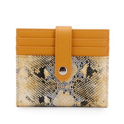 China RFID Women's Snakeskin Card Holder Fashion Small Snap Bifold Python Leather Card Holder for sale