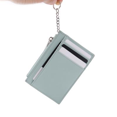 China OEM Thin Slim Custom RFID Blocking Key Chain Holder Zippered Vegan Leather Credit Card Holder for sale