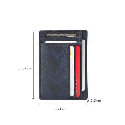 China Genuine Leather Men's Front Pocket Slim Minimalist Wallet With RFID Blocking Cash Slot Credit Card Holder for sale