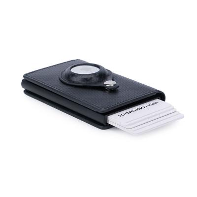 China Automatic RFID Vegan RFID Leather Credit Card Holder Pop Up Wallet With Airtag Holder for sale