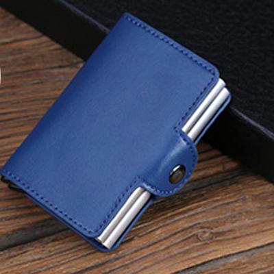 China RFID Blocking Credit Card Holder Leather Case RFID Blocking Aluminum Case Double Pop Up Card Wallet for sale