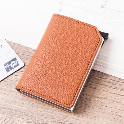 China RFID Pop Up Credit Card Holder Fashion RFID Leather Aluminum Wallet for sale