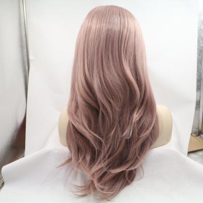 China Long Wave High Density Curly Well Brown Lace Frontal High Temperature Fiber Synthetic Wigs for sale