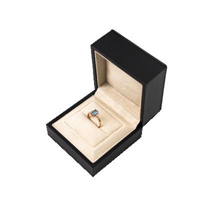 China Custom Gold Luxury Logo Jewelry Leather Velvet Black Ring Box Packaging Elegant Low-key Luxury Wedding Small for sale