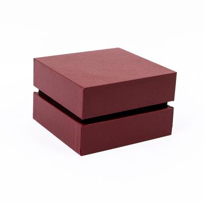 China Luxury Elegant Small Square Filp Velvet Flock Business Dark Red Black Jewelry Box for sale