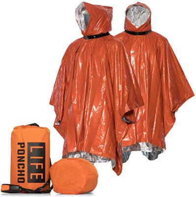 China Outdoor Gear Hiking Camping Travel Emergency Survival Life Thermal Mylar Space Rain Poncho Coat For Outdoor Camping Hiking for sale