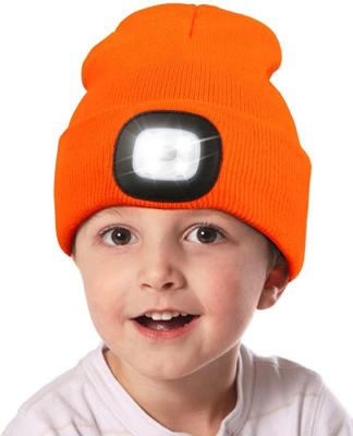 China COMMON Headlight Kids LED Beanie Hat USB Rechargeable Knitted Hat For Outdoor Sports for sale