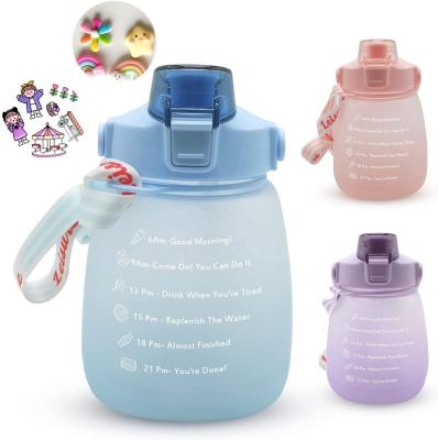 China Portable Big Capacity 1.3Liter Kawaii Kids Belly Bottle Adults Kids Drinking Water Bottle With Straw And Time Marker Sticker for sale