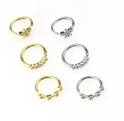 China Flower Punk Nose Stone Ring Nose Hoop Earrings Silver Zircon Tragus Ear Clip Body Piercing Jewelry for sale