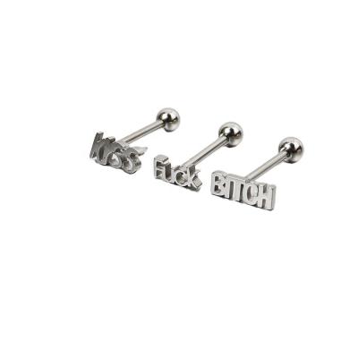 China 14g Stainless Steel Punk Straight Barbell Rings Punk Thumb Up KISS FEMALE Tongue Barbell Ring for sale