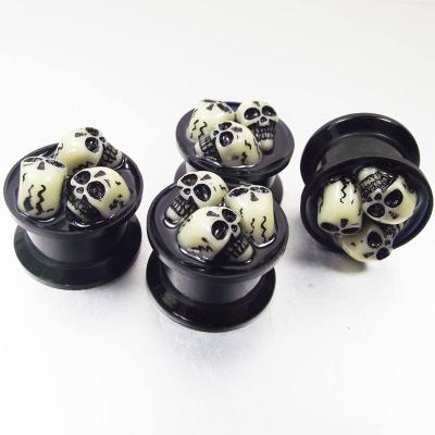 China CLASSIC Black 3D Skulls Acrylic Stash Ear Plugs Flesh Acrylic Skeleton Tunnel UV Piercing Jewelry for sale