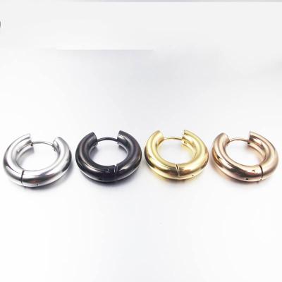 China Cute 5mm Thick Hoop Earrings Punk Huggie Jewelry Men Women Rose Gold Black Stainless Steel CLASSIC Earring Large for sale