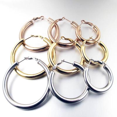 China Large Round CLASSIC Hoop Earrings Stainless Steel Gold Color Wives Hoop Earrings Gifts For Women for sale