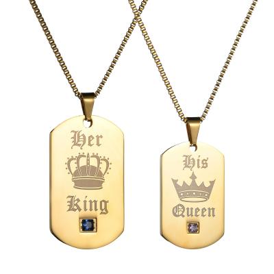 China Romantic Gold Crown Tag His King His Queen Couple For Lovers Pendant Necklace Army Military Jewelry for sale