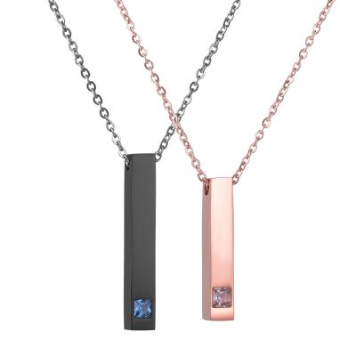 China Stainless Steel Cubic Zirconia Rose Gold Black Long Square Witch Bar Pendant Necklace Religious for sale