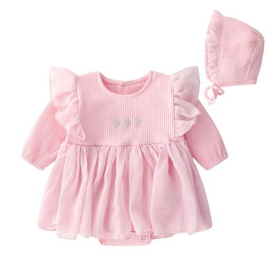 China Cotton baby clothes soft cotton romper with cover up button baby wears with hat set for infant and toddler baby wears spring new for sale